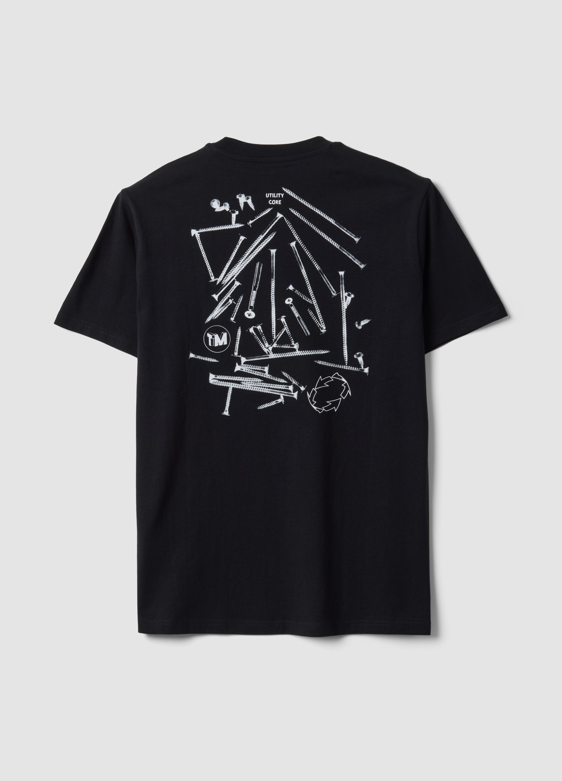 Black pure cotton crew-neck printed T-shirt