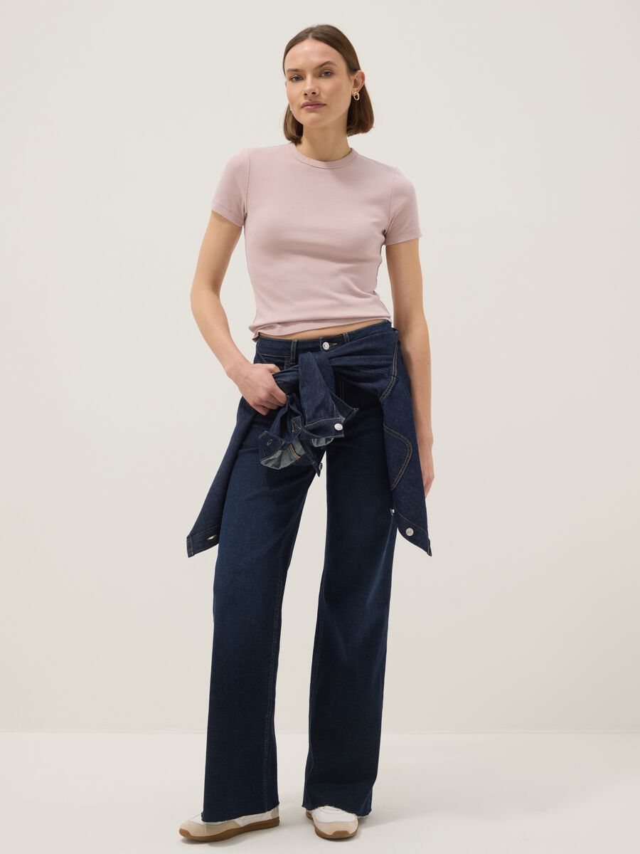 Slim fit pink crew neck cotton stretch T-shirt_1