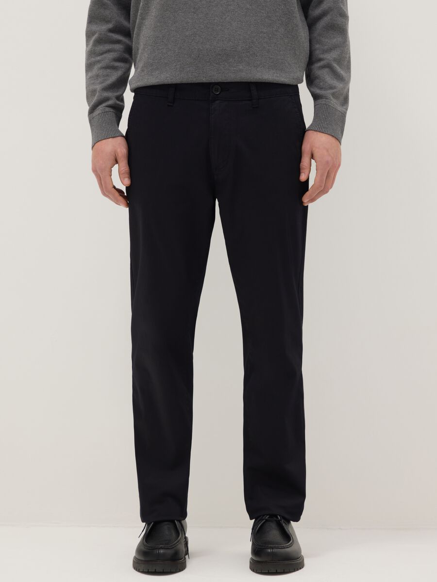 Black Stretch Cotton Slim Fit Chino Trousers_2