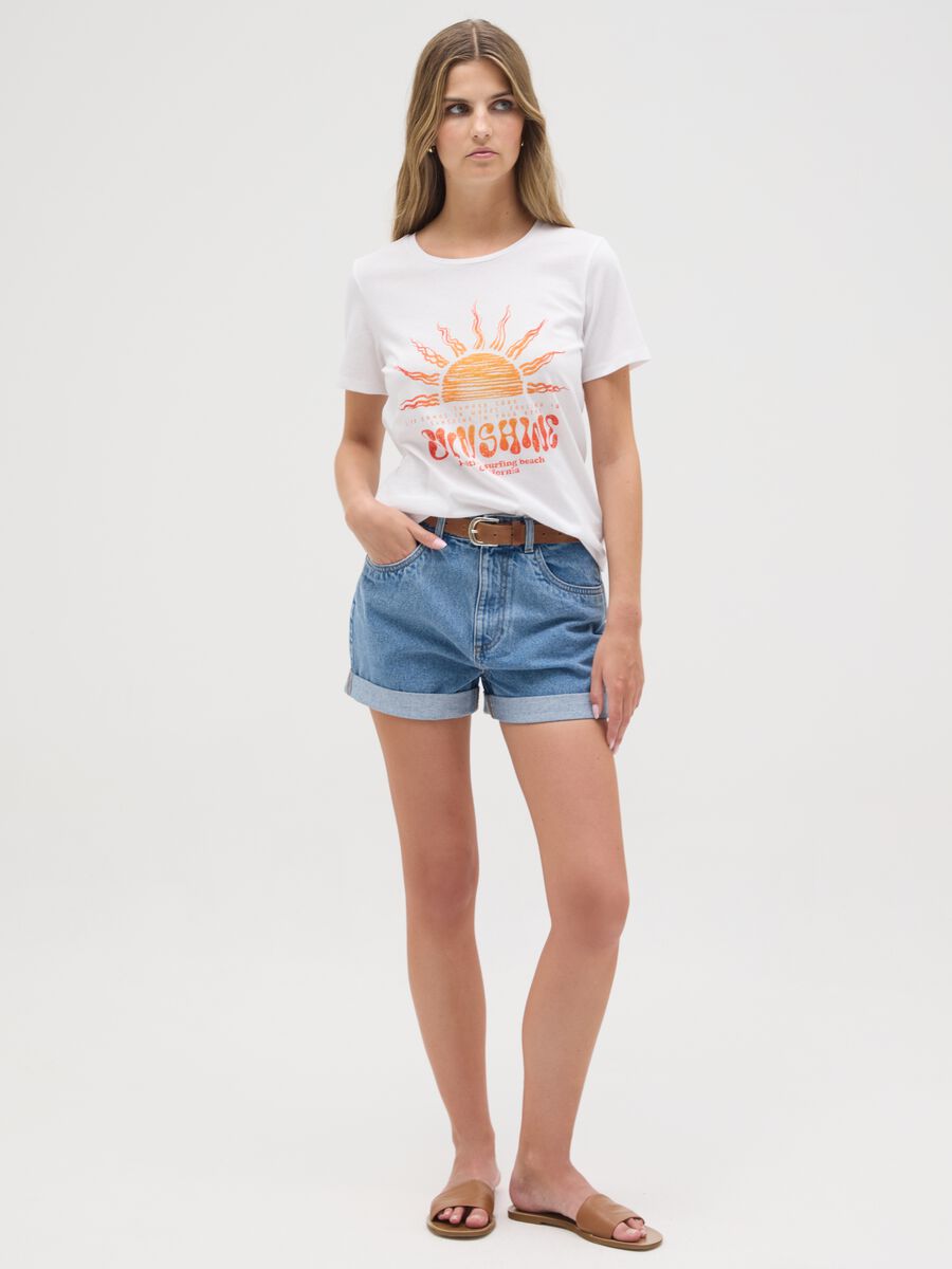 Women's white pure cotton T-shirt regular fit with print_1