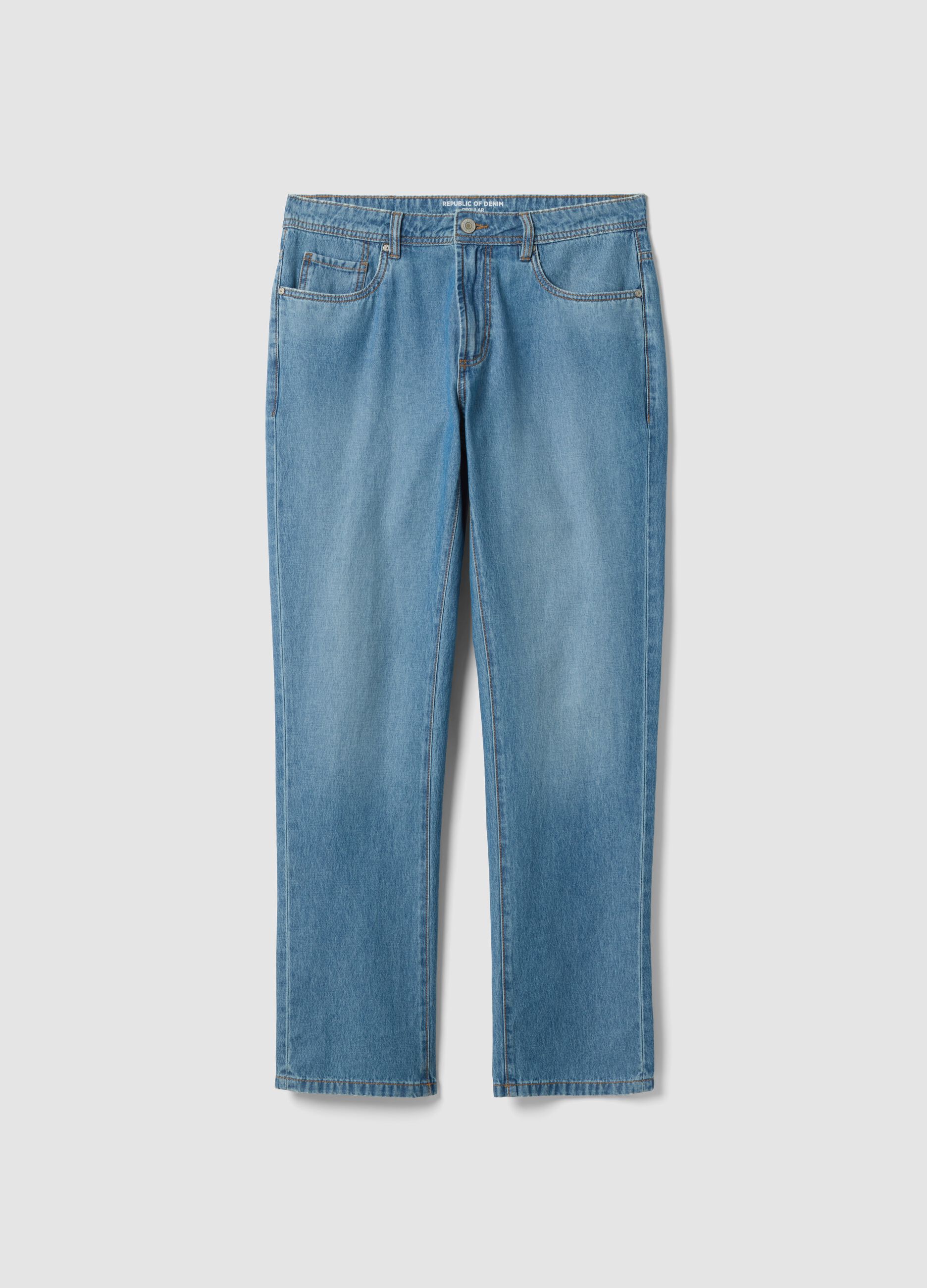 Regular fit blue denim pure cotton jeans