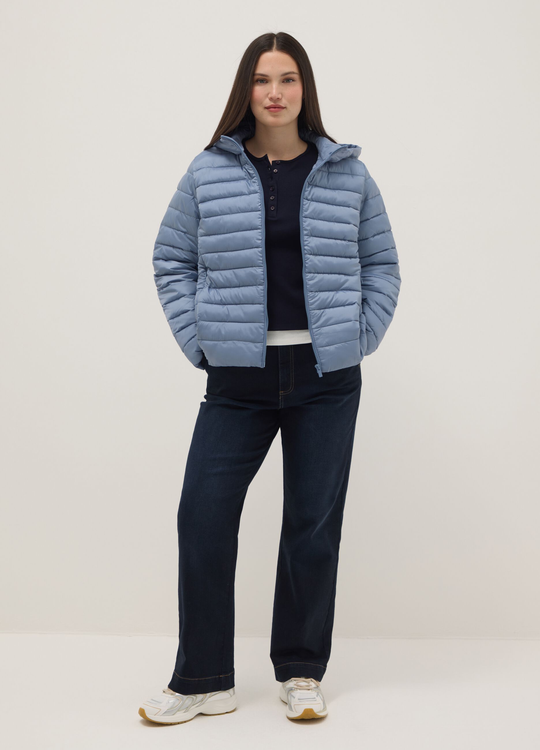 Blue padded regular fit jacket with zip and hood