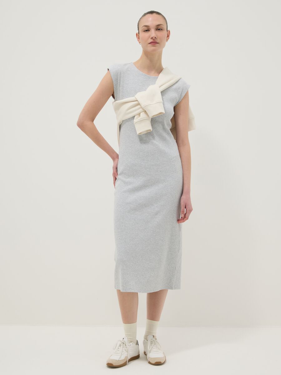 Grey sleeveless fitted dress in stretch cotton_0