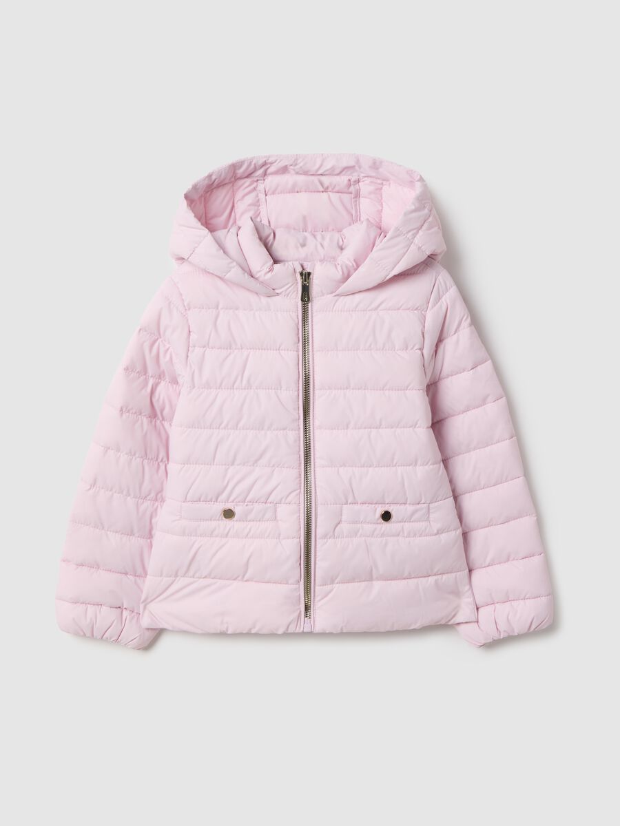 Girls' pink padded jacket regular fit with hood_0