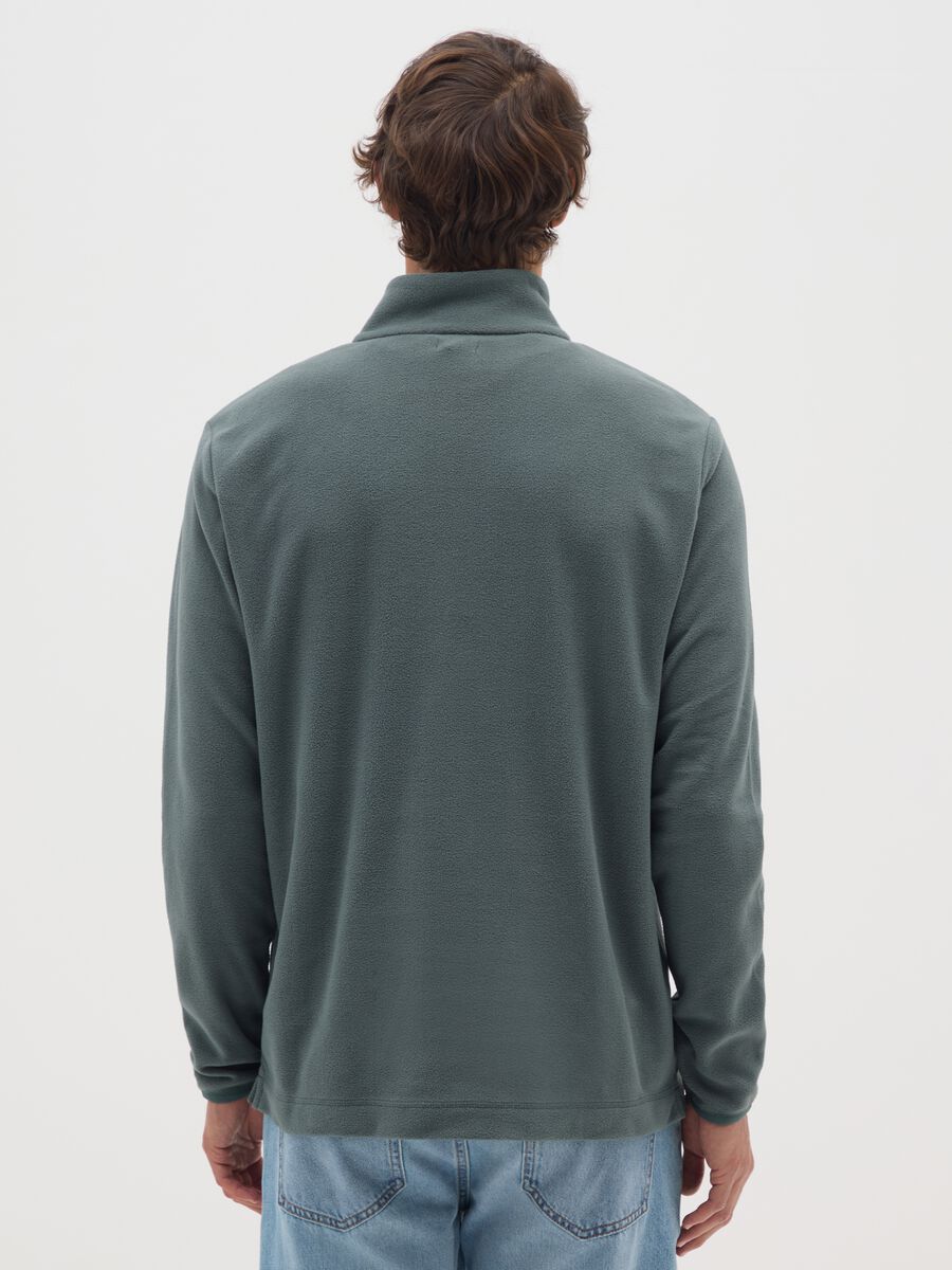 Felpa verde in pile con mezza zip_2