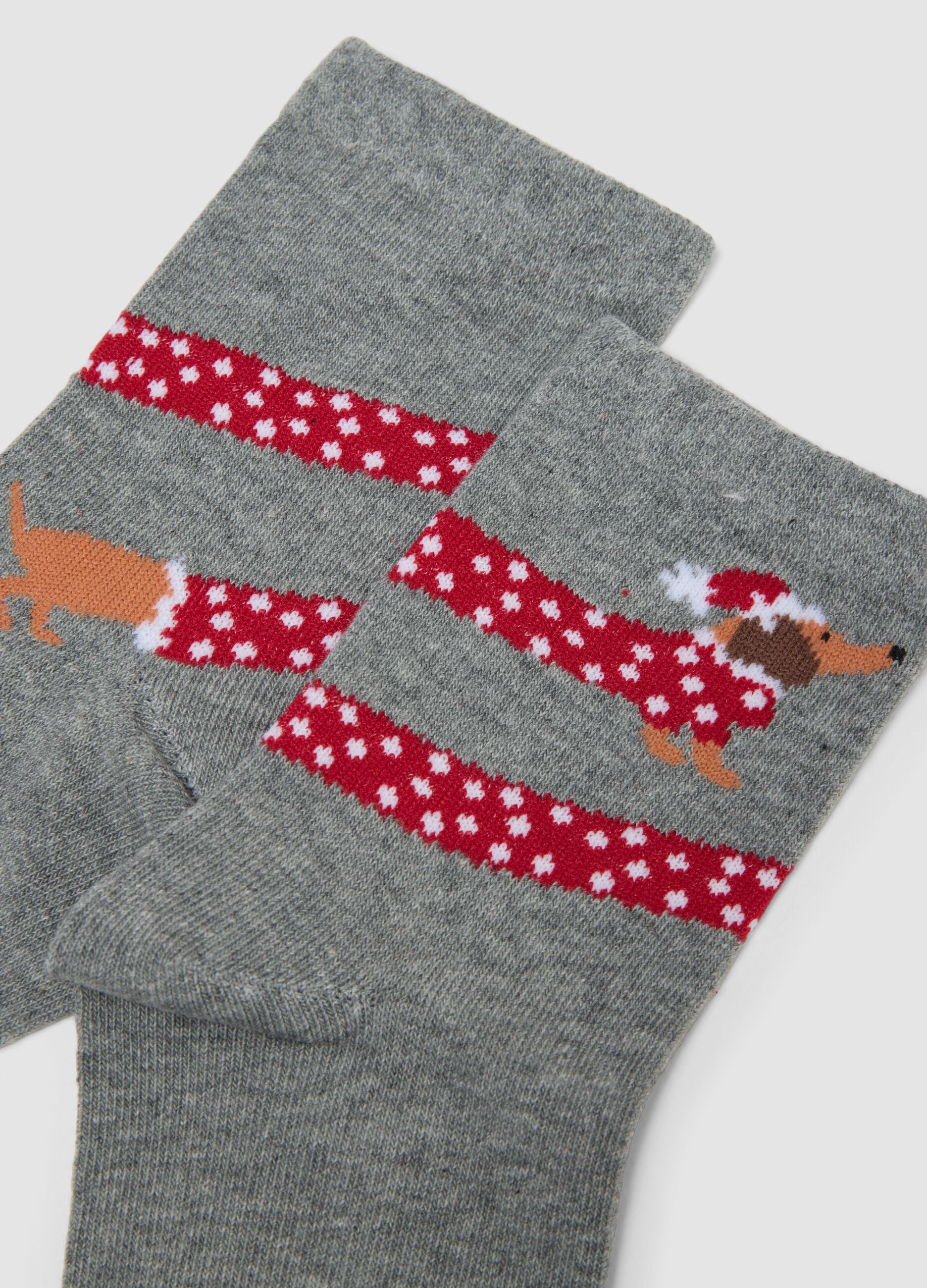 2-pack grey socks in stretch organic cotton blend with dachshund motif