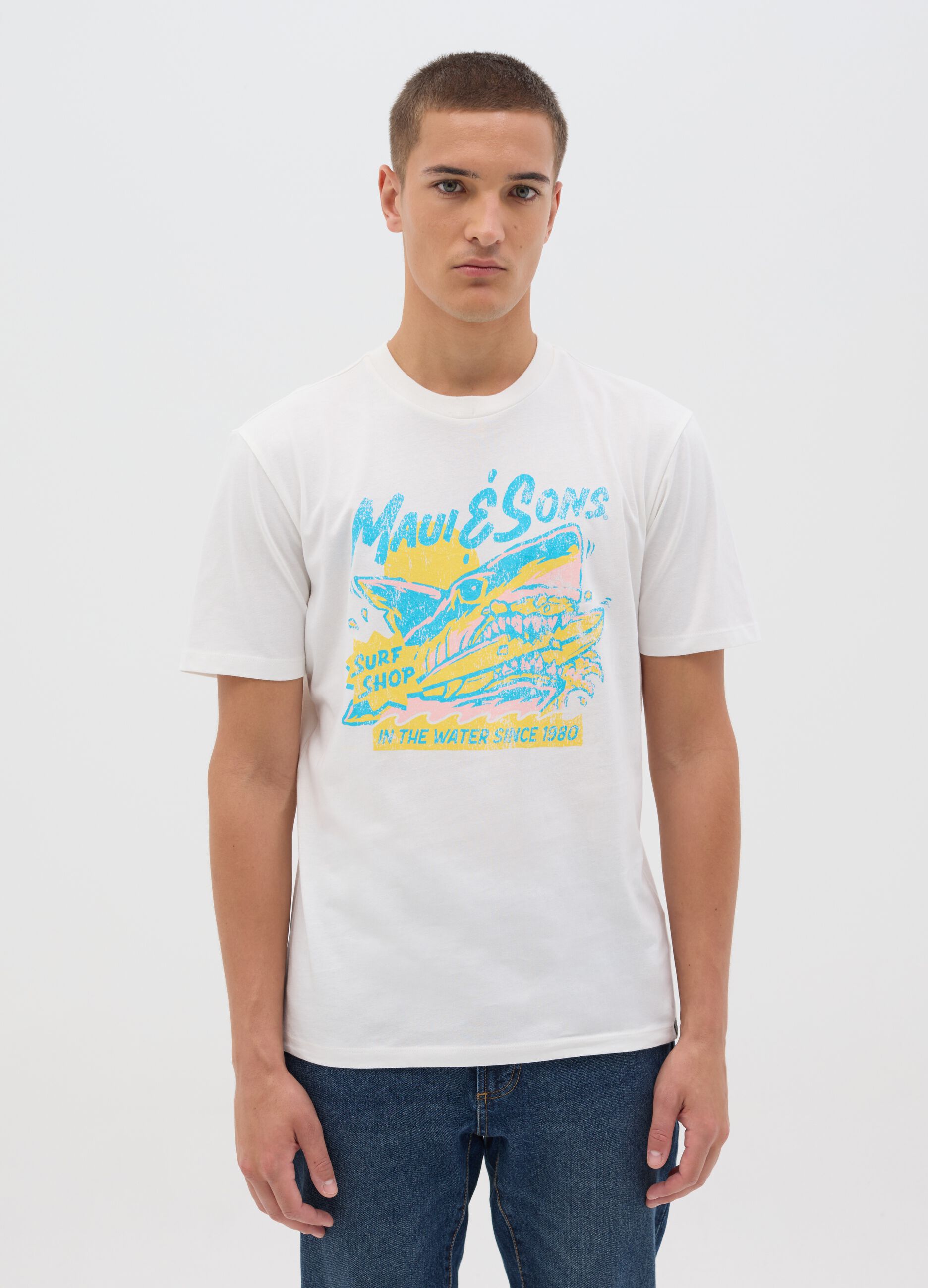 White T-shirt with Maui & Sons graphic print