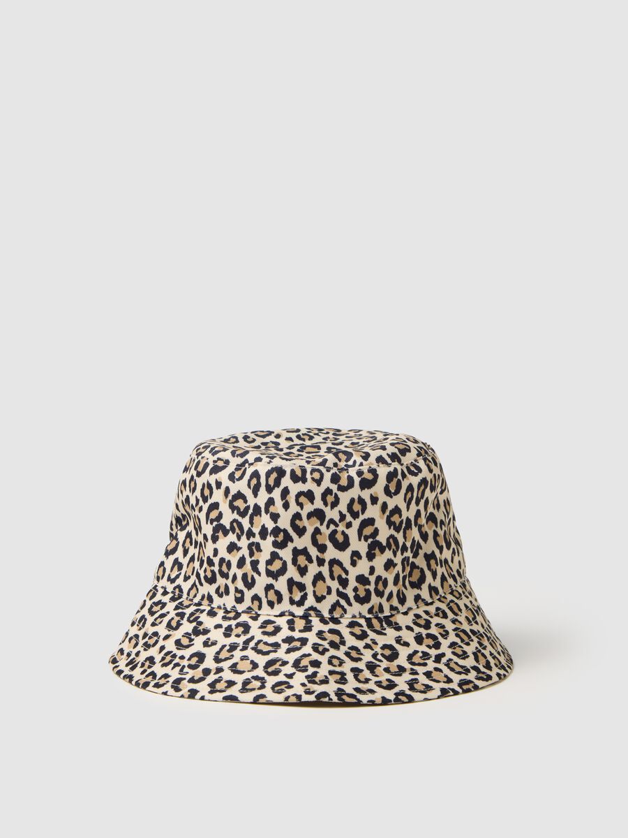 Leopard Print Bucket Hat in Mixed Fabric_0