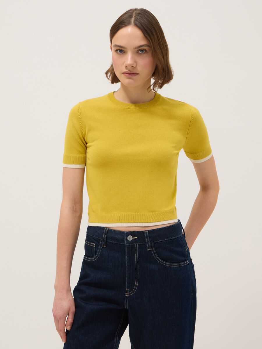 Maglione girocollo in misto viscosa giallo regular fit_0