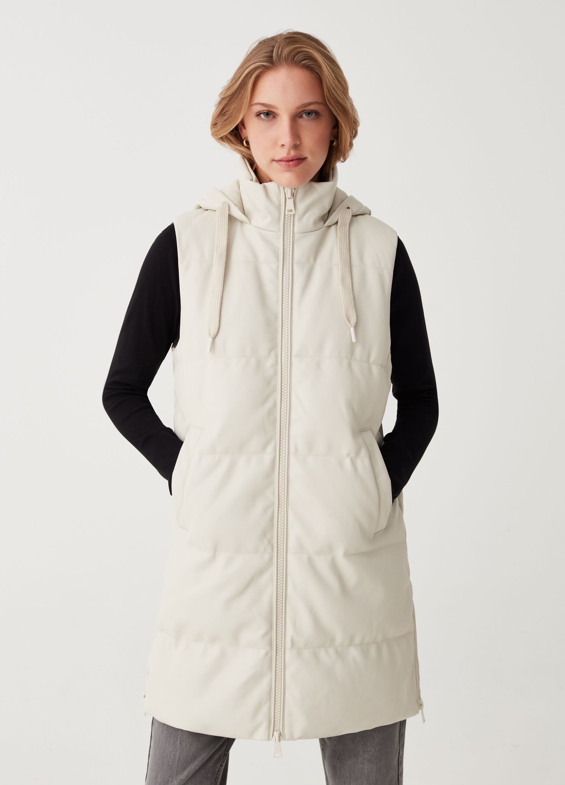 Gilet lungo trapuntato effetto lucido_1