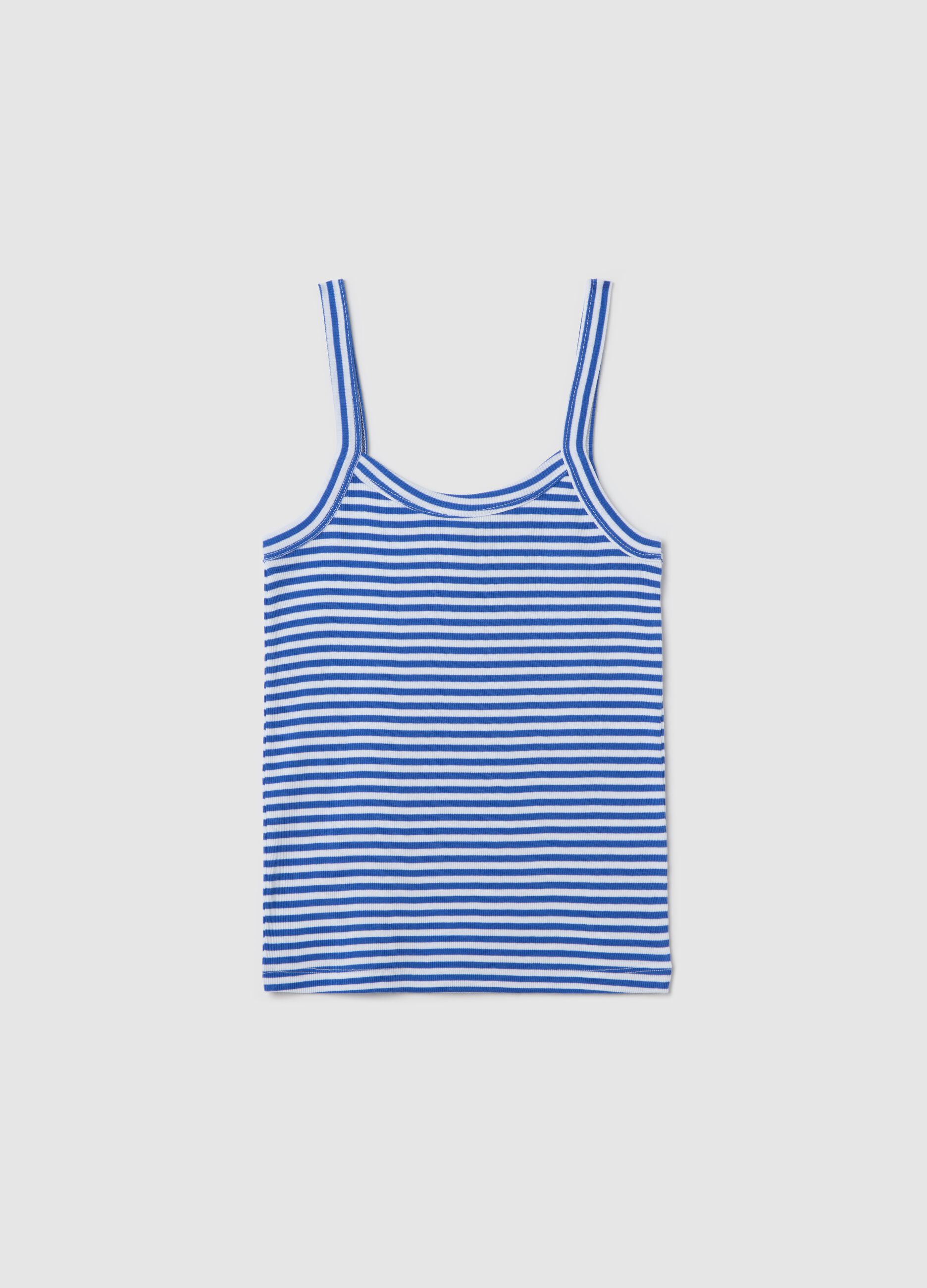 Blue and white striped cotton top