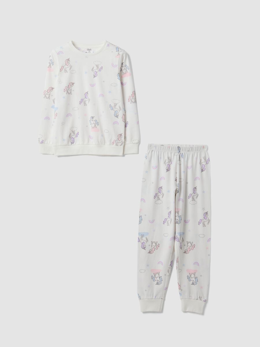 White pure organic cotton unicorn print pyjamas for girls_0