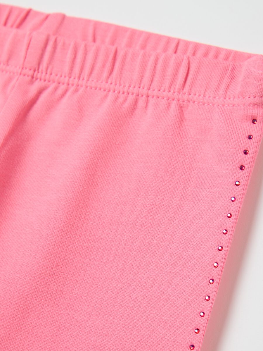 Pink three-quarter stretch leggings with diamantés_2