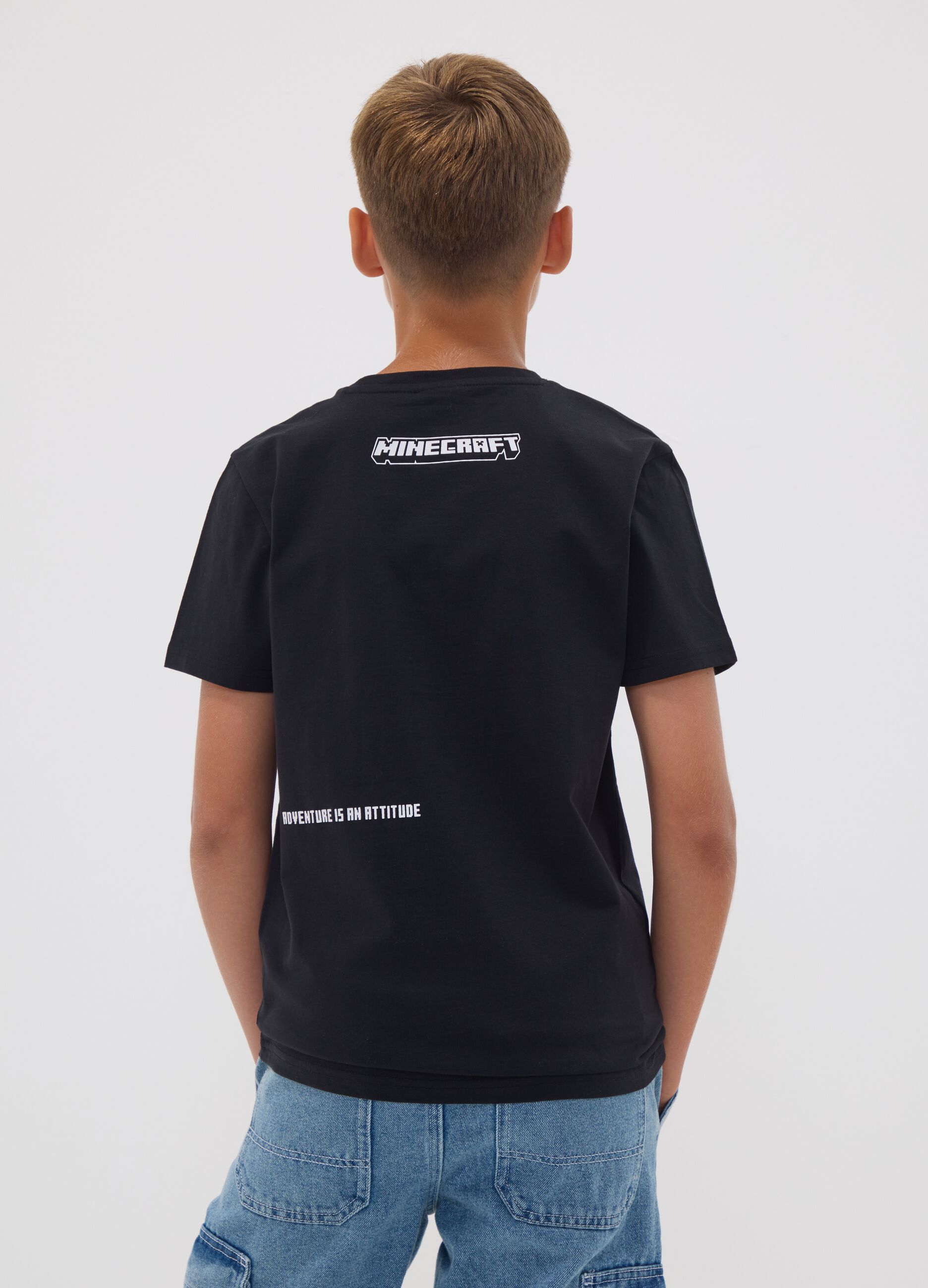 Black pure cotton Minecraft print T-shirt for boys