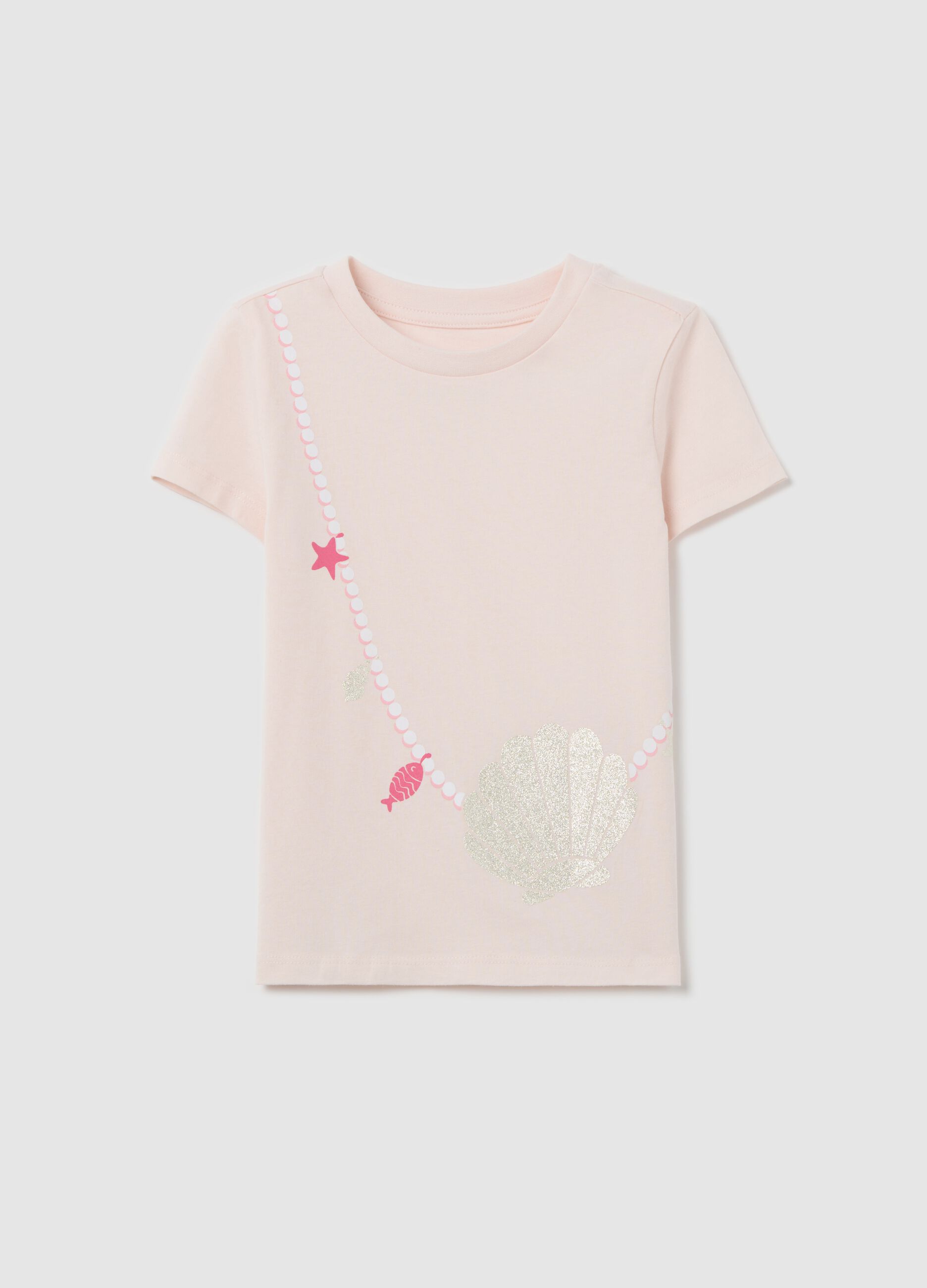 Pink T-shirt in cotton with glitter print