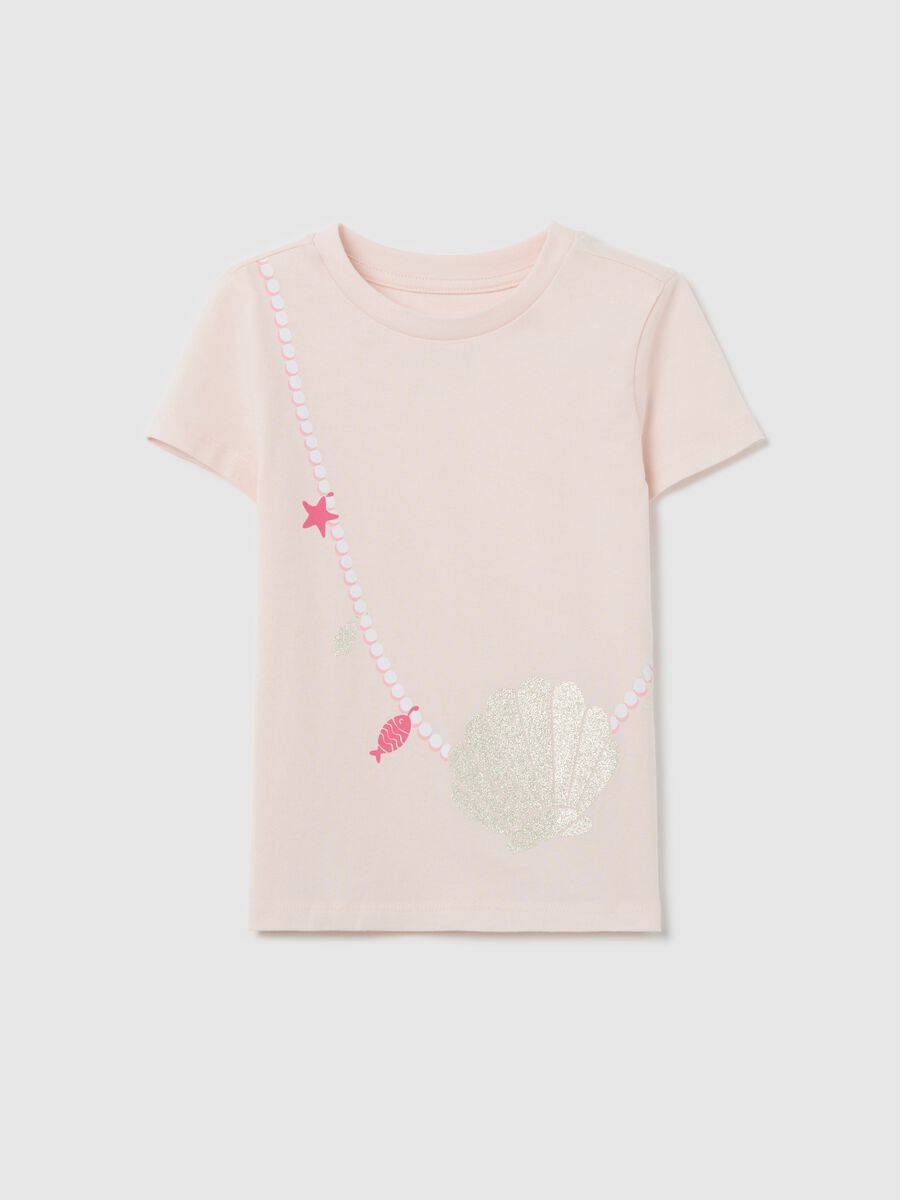 Pink T-shirt in cotton with glitter print_0