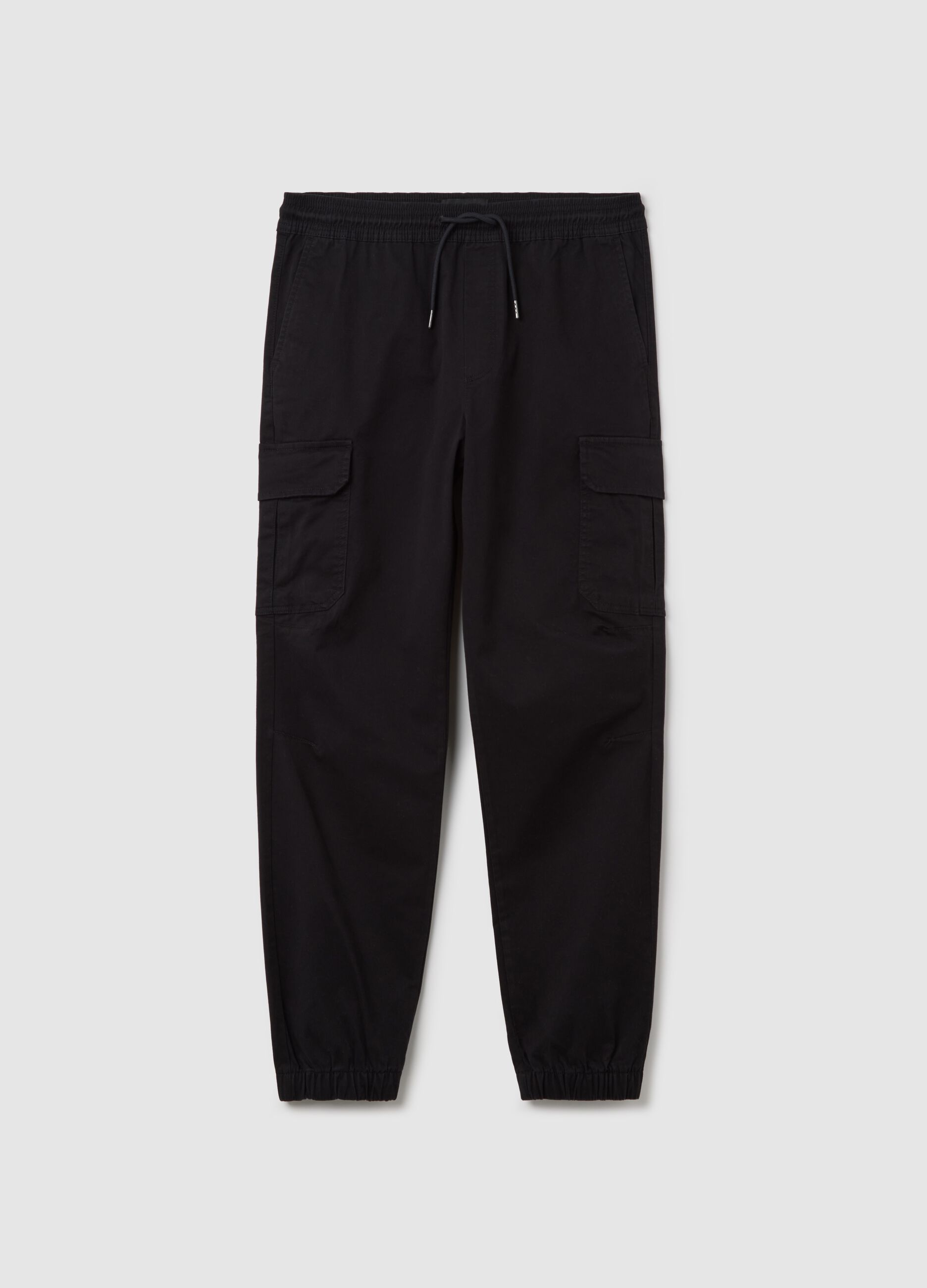 Black cargo joggers with drawstring