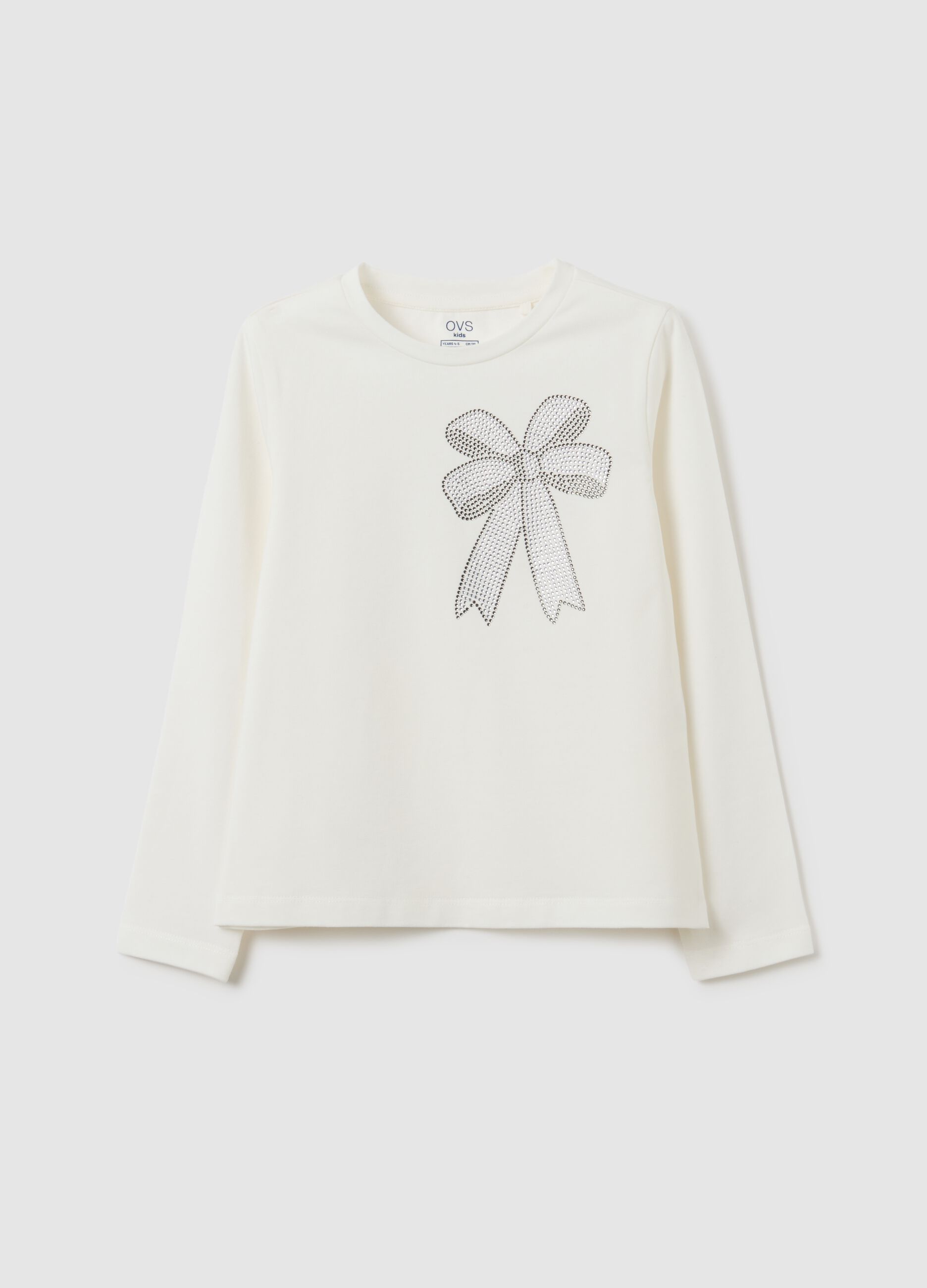 Girls' white stretch cotton regular fit top with bow