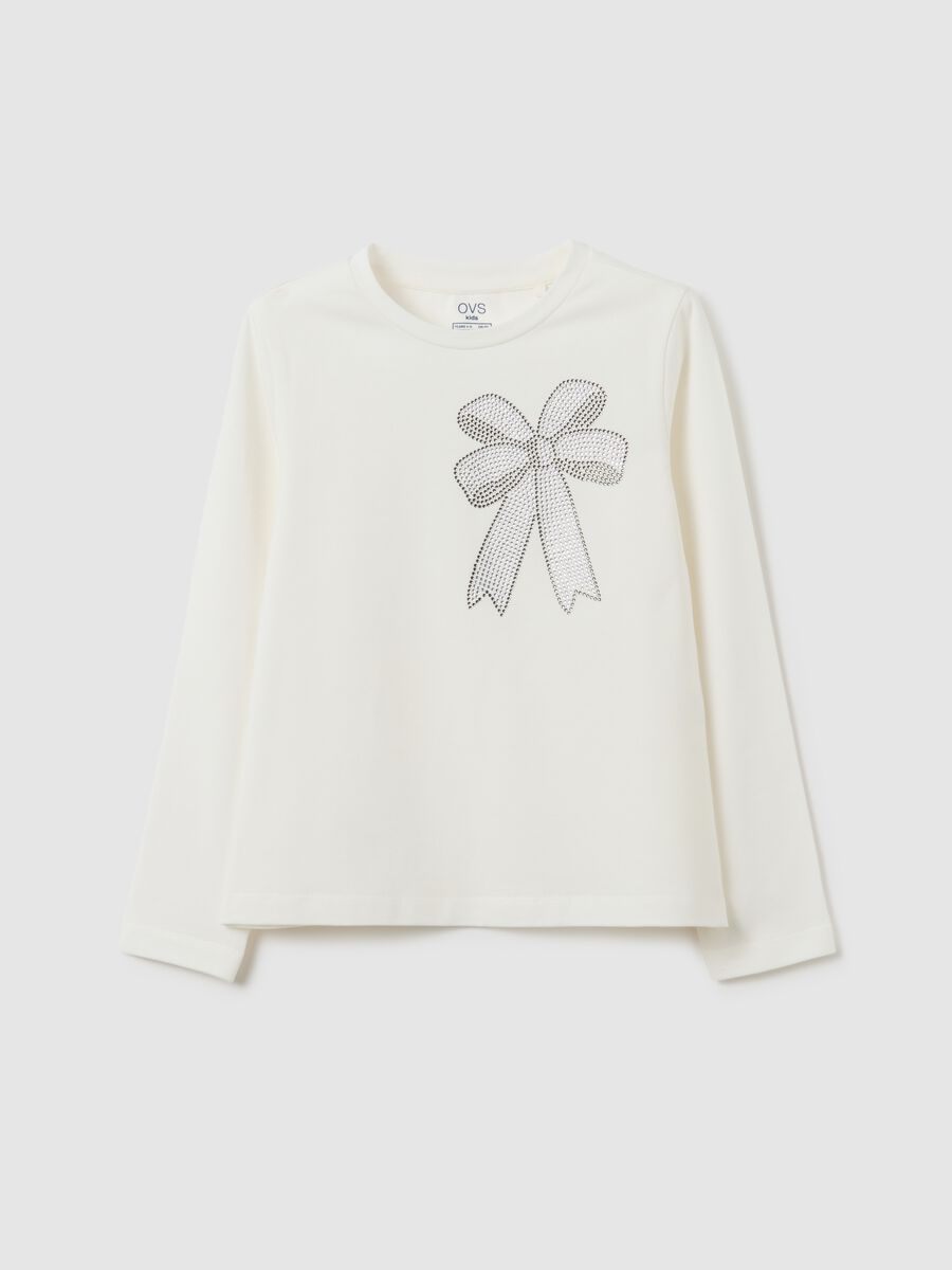 Girls' white stretch cotton regular fit top with bow_0