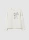 Girls' white stretch cotton regular fit top with bow_0
