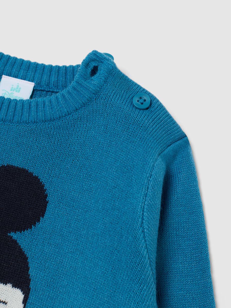 Blue children's regular fit sweater with Disney print and striped sleeves_2