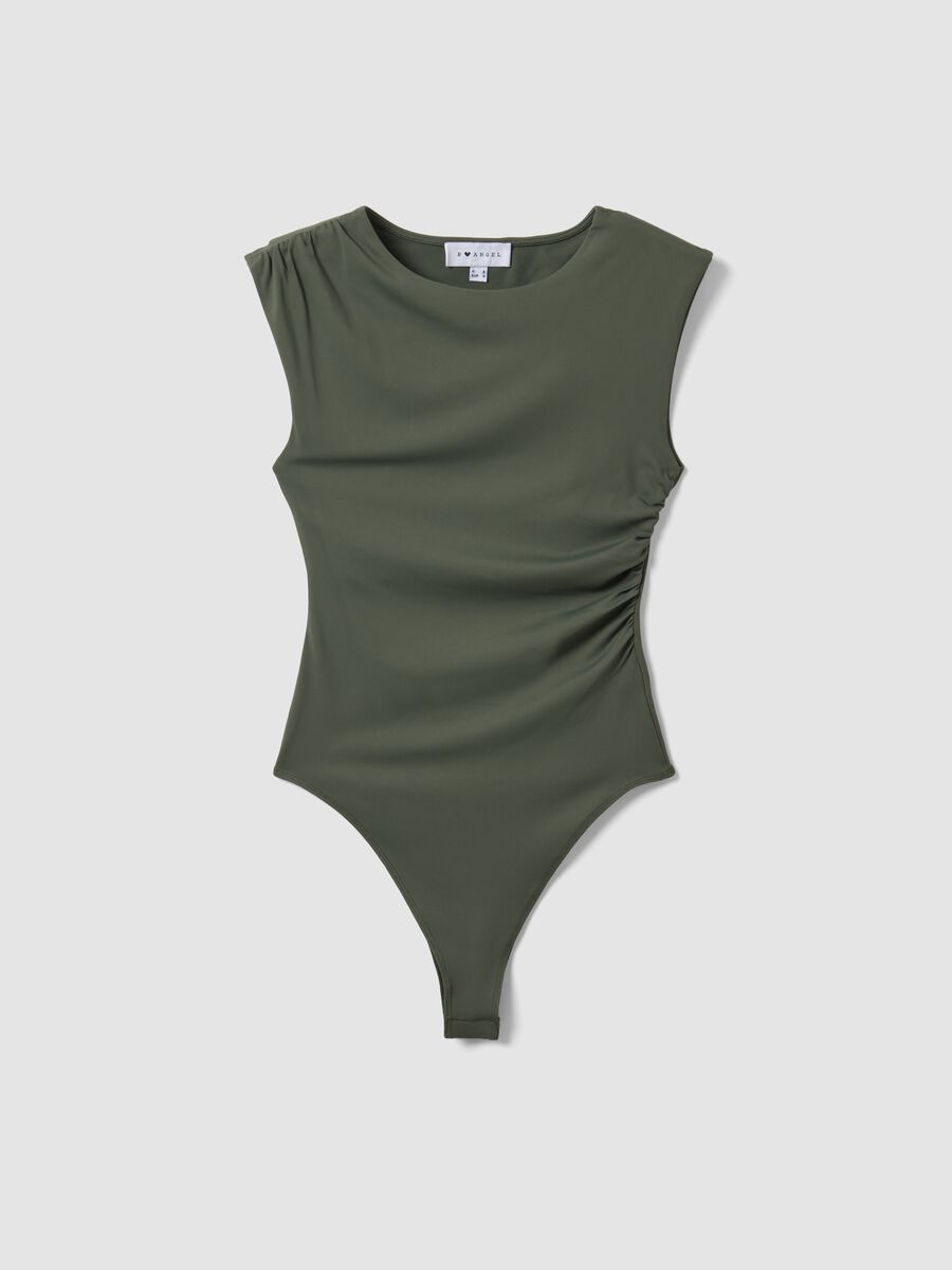 Body verde in tessuto elasticizzato con arricciature regular fit_4