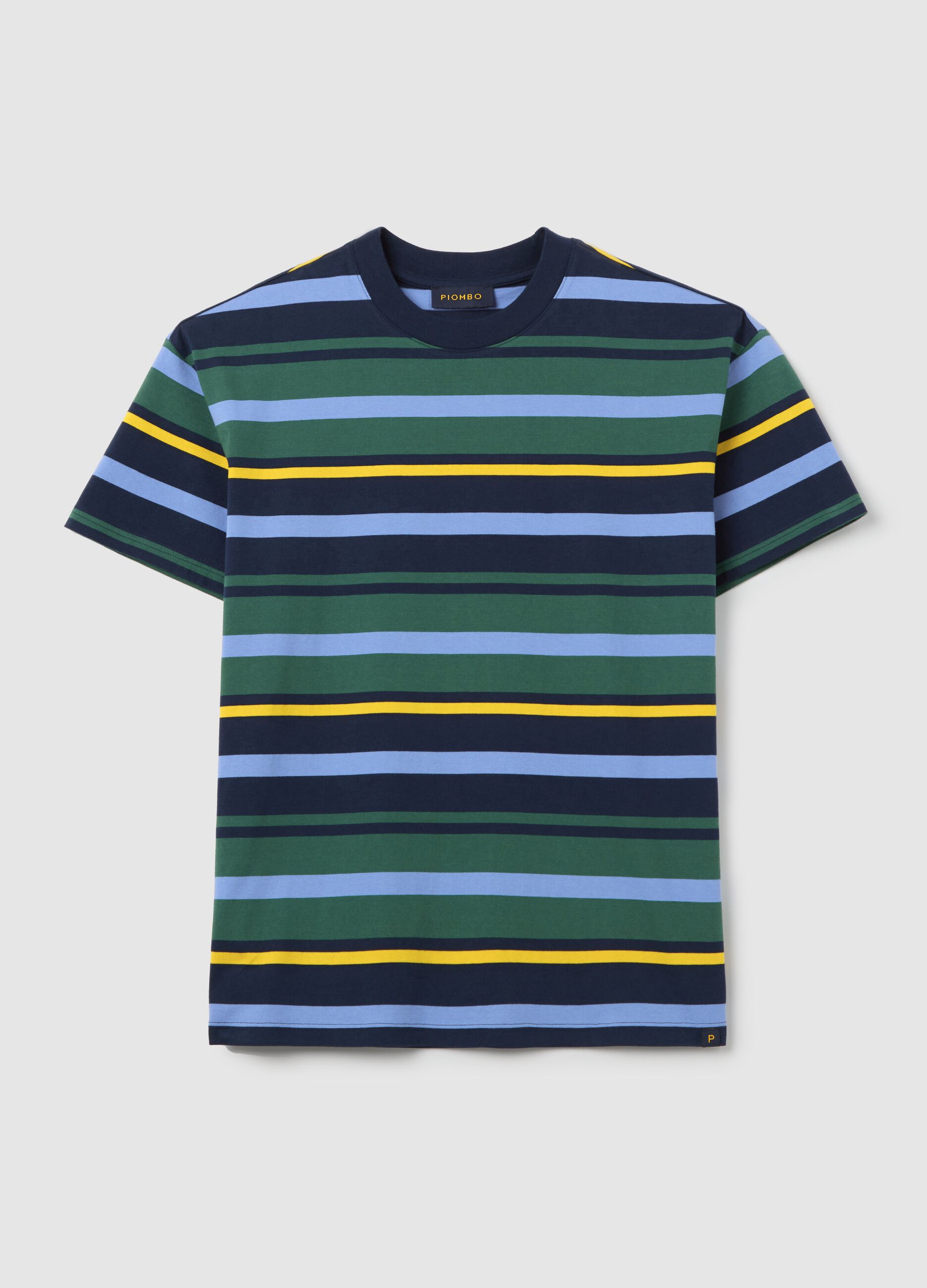 Blue and green T-shirt in striped cotton