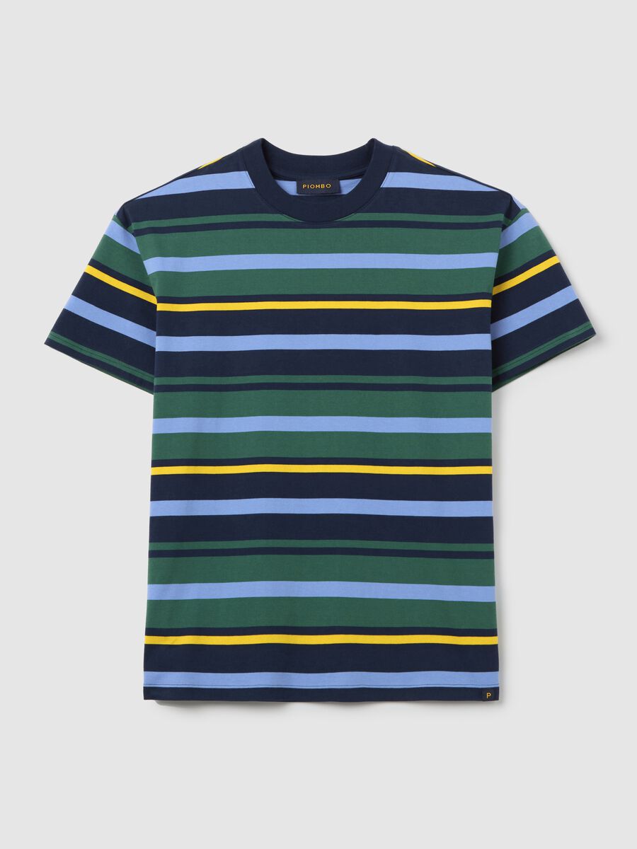 Blue and green T-shirt in striped cotton_4