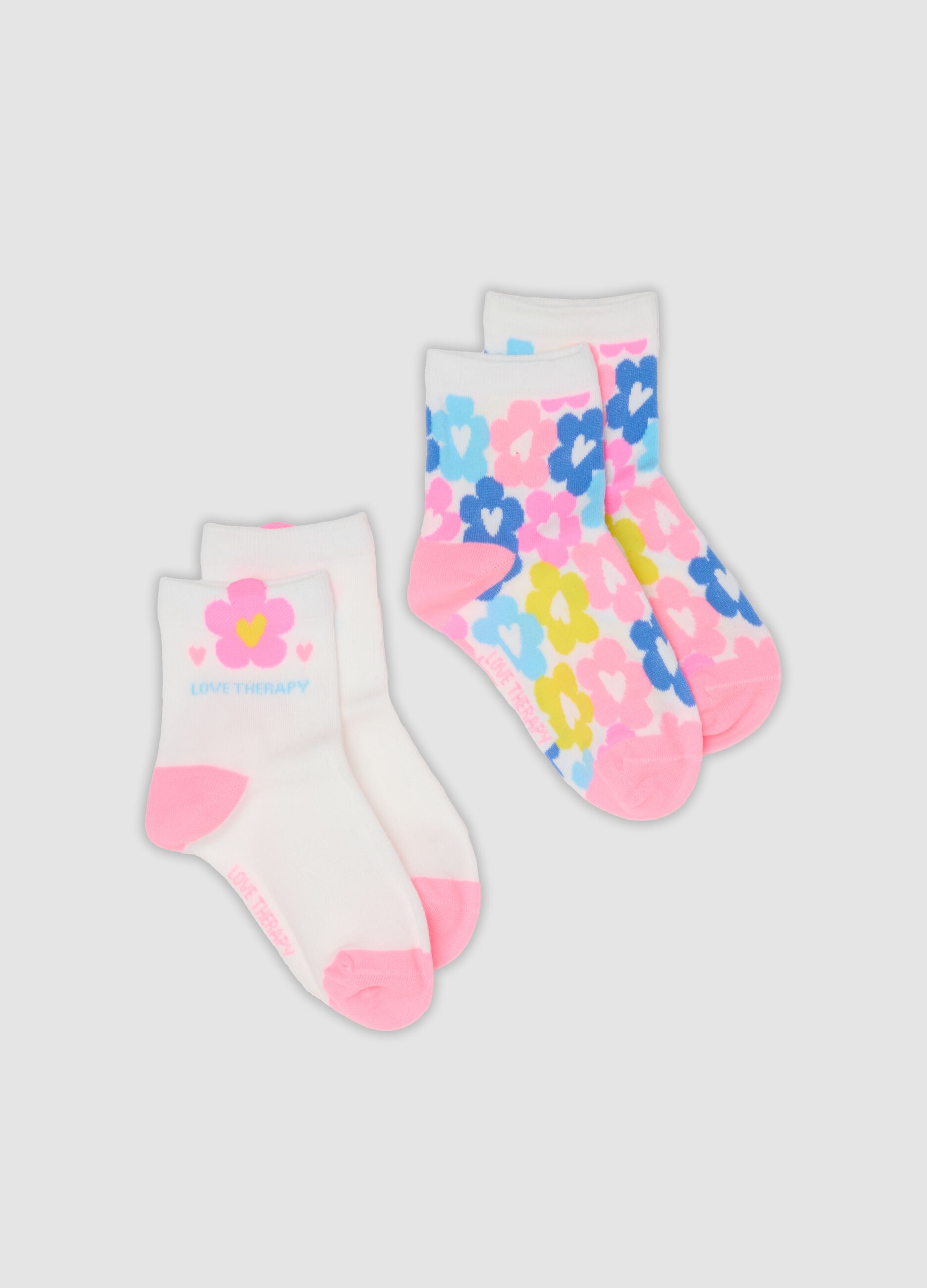 2-pack of white floral ankle socks in stretch organic cotton