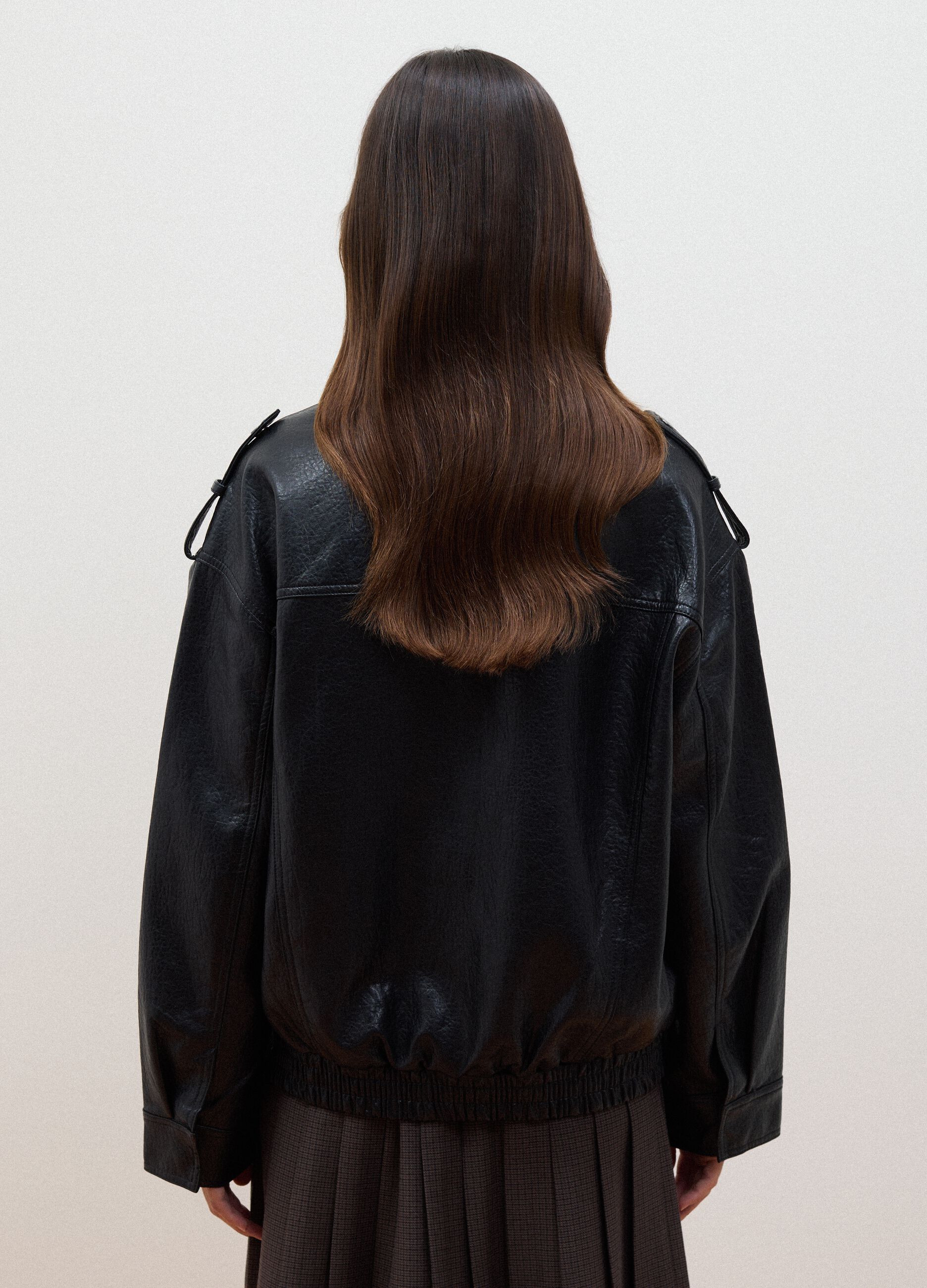 Black viscose-blend jacket with zip