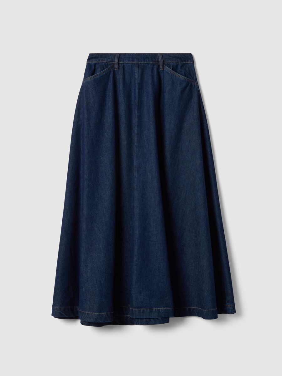 Long blue denim pure cotton skirt regular fit_4