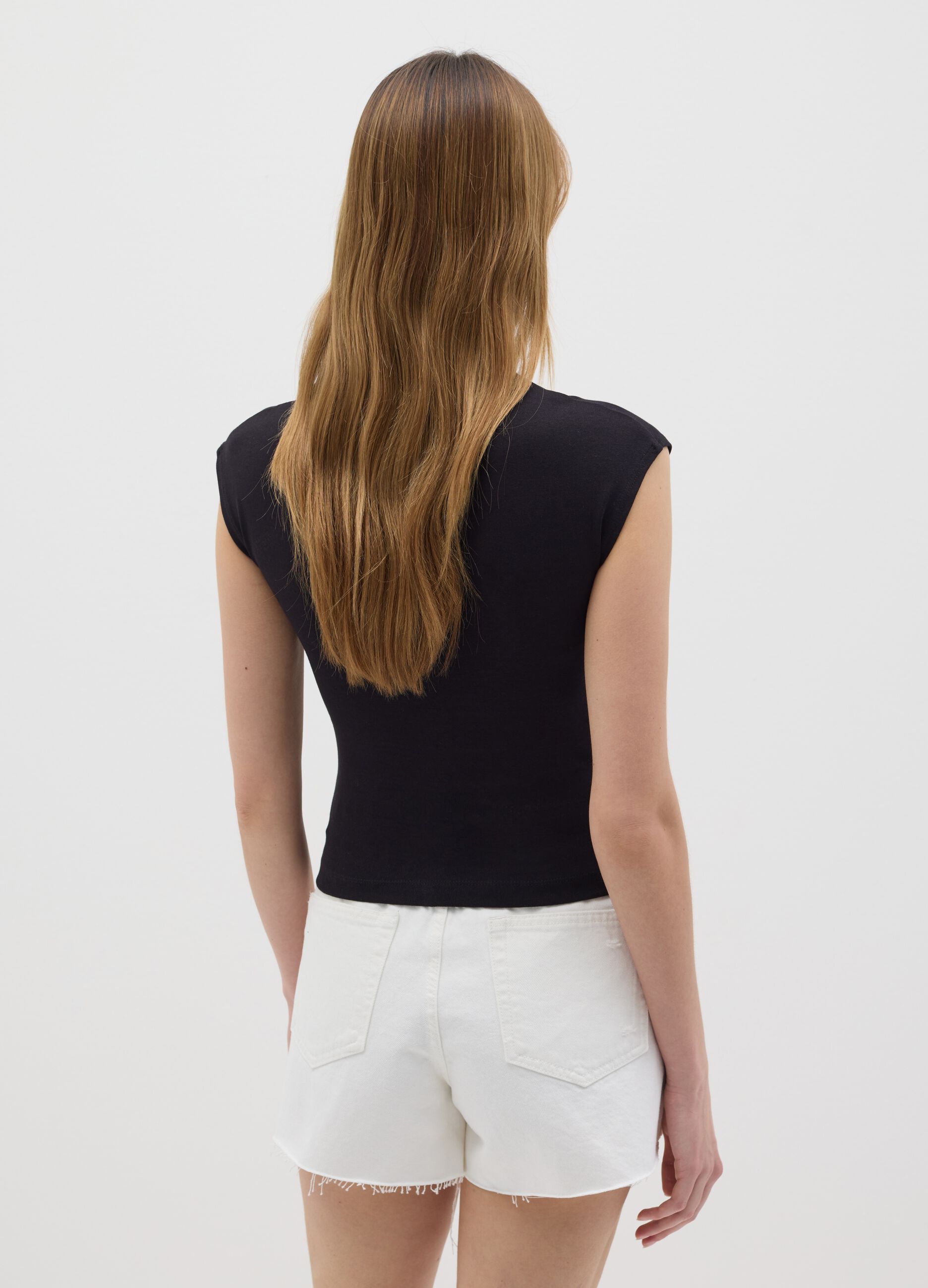 Women’s black fitted vest top in stretch cotton