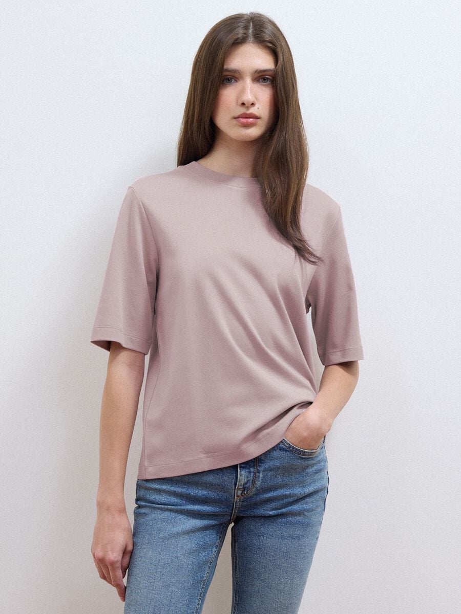 Pink boxy-fit T-shirt in cotton and viscose blend_0