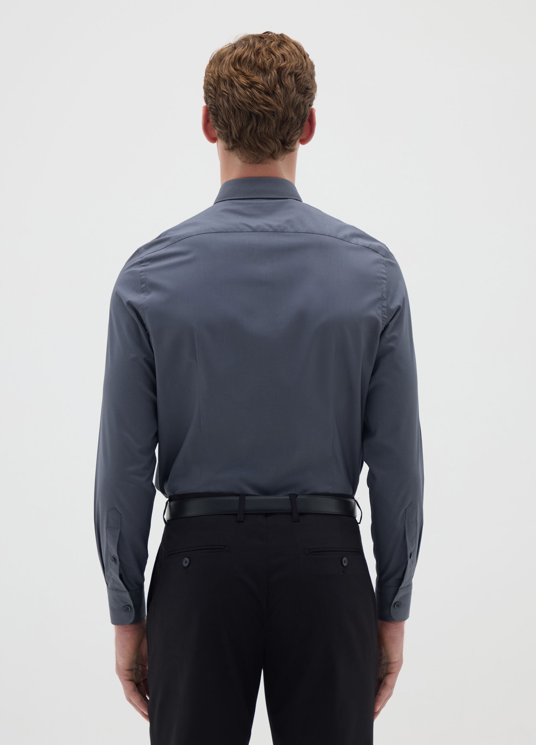 Men's Grey Cotton Blend Slim Fit Shirt