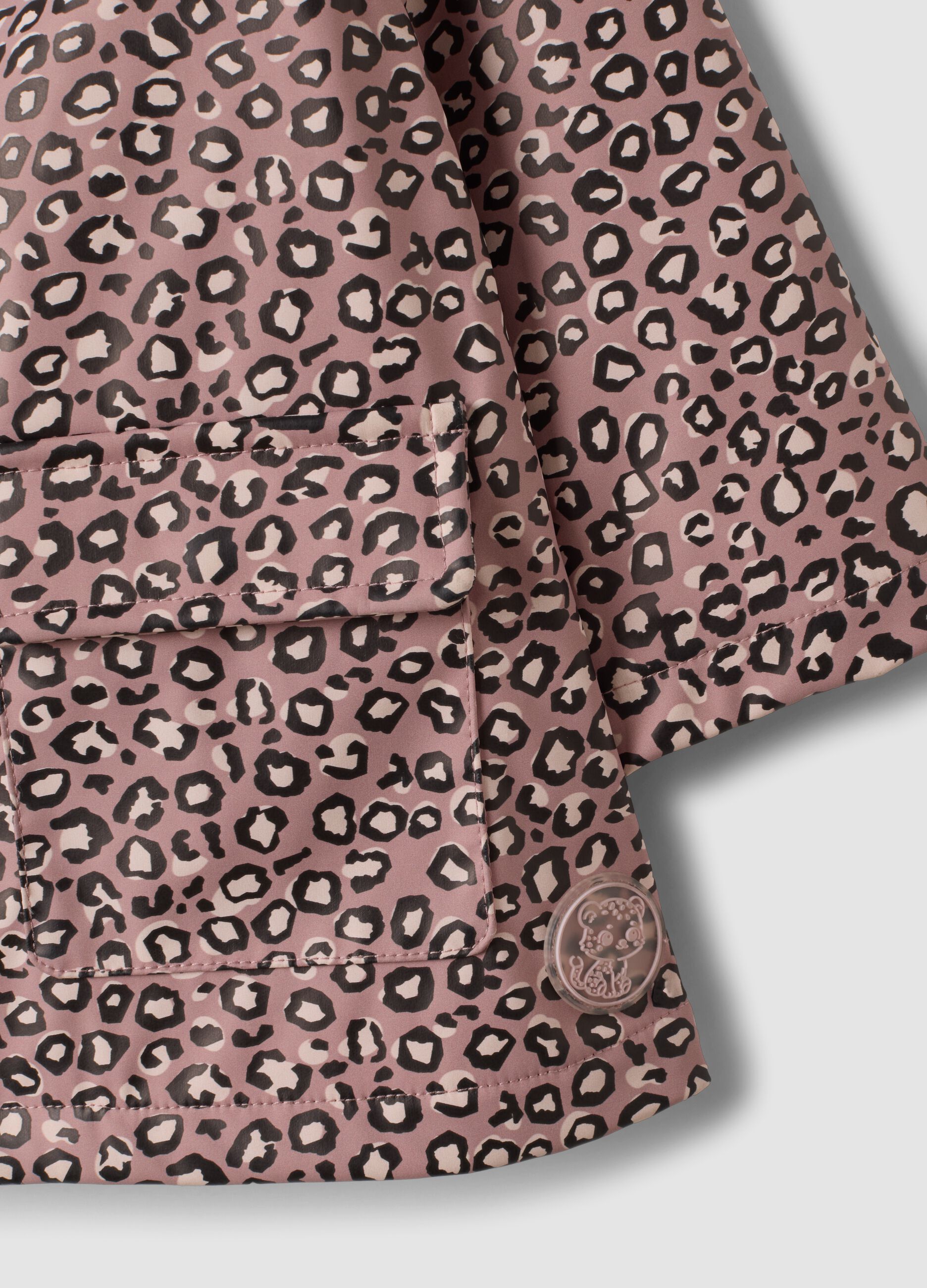 Pink padded hooded animal print jacket for girls