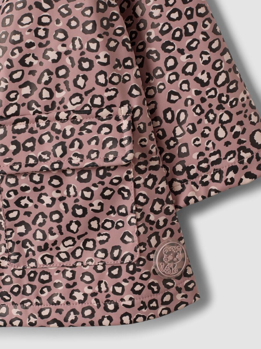 Giacca rosa imbottita con cappuccio e stampa animalier per bimba_3