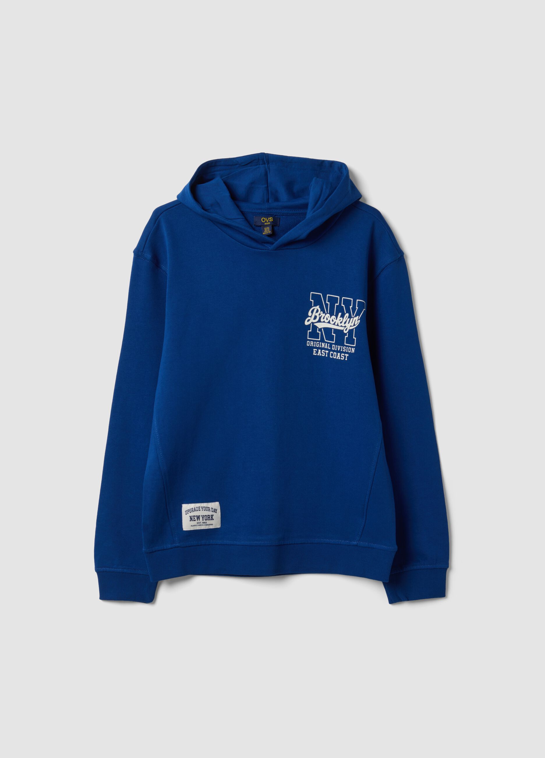 Blue pure cotton hoodie with print for boys
