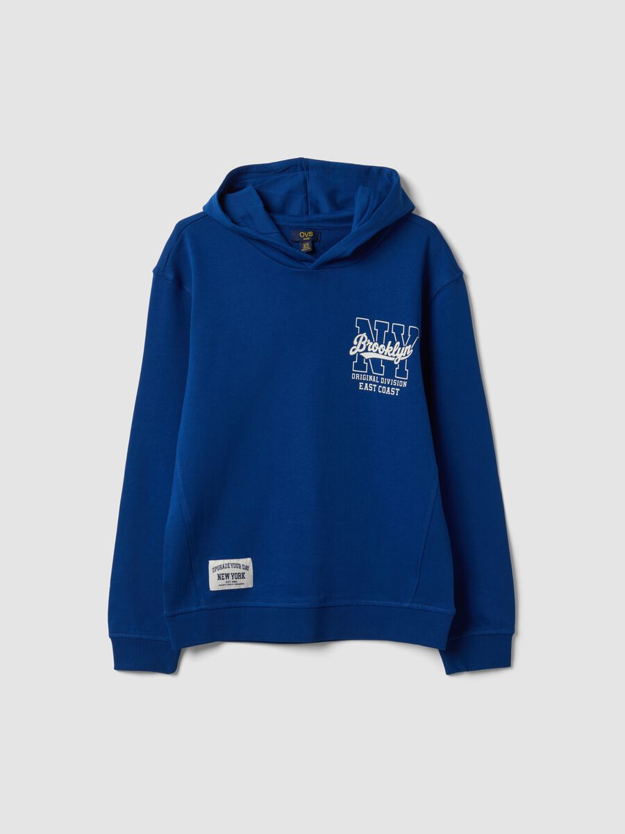 Felpa blu in puro cotone con cappuccio e stampa per ragazzo_3