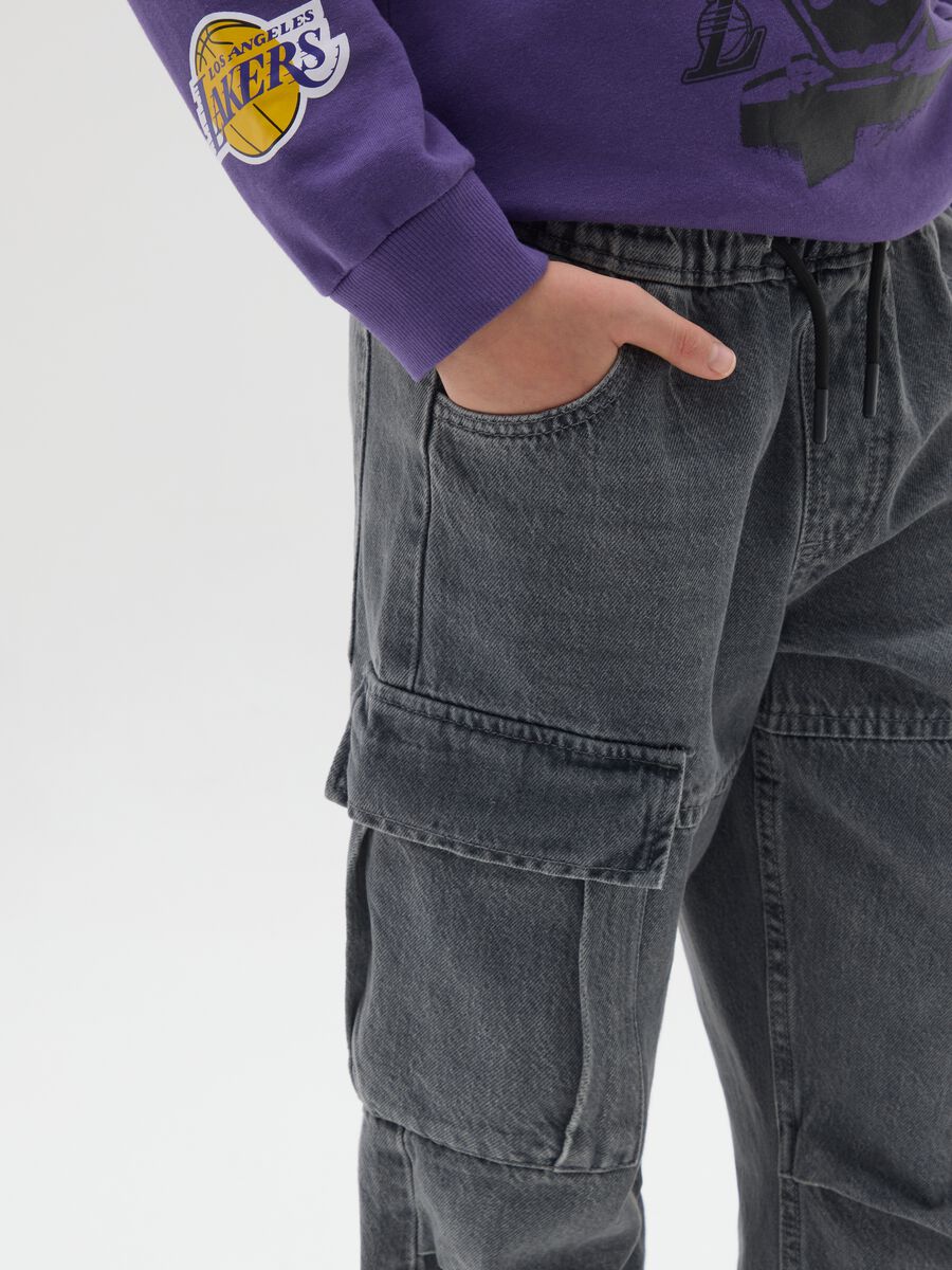 Jogger cargo in denim grigio da ragazzo in puro cotone relaxed fit_2