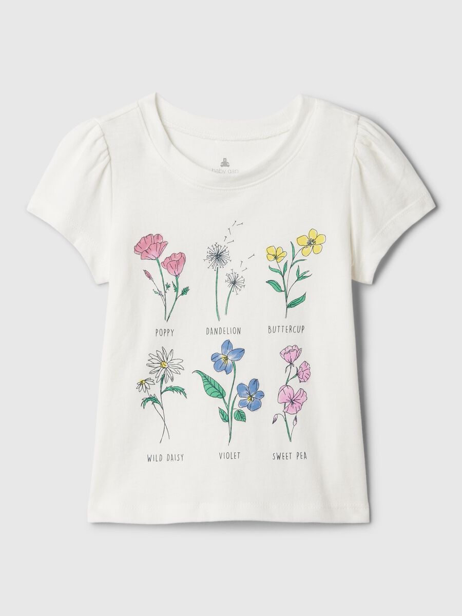 T-shirt with puff sleeves and e flowers print_0