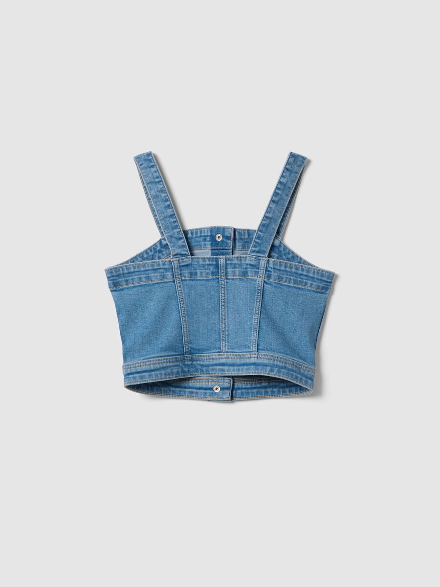 Top corto in cotone denim elasticizzato blu da ragazza slim fit _4