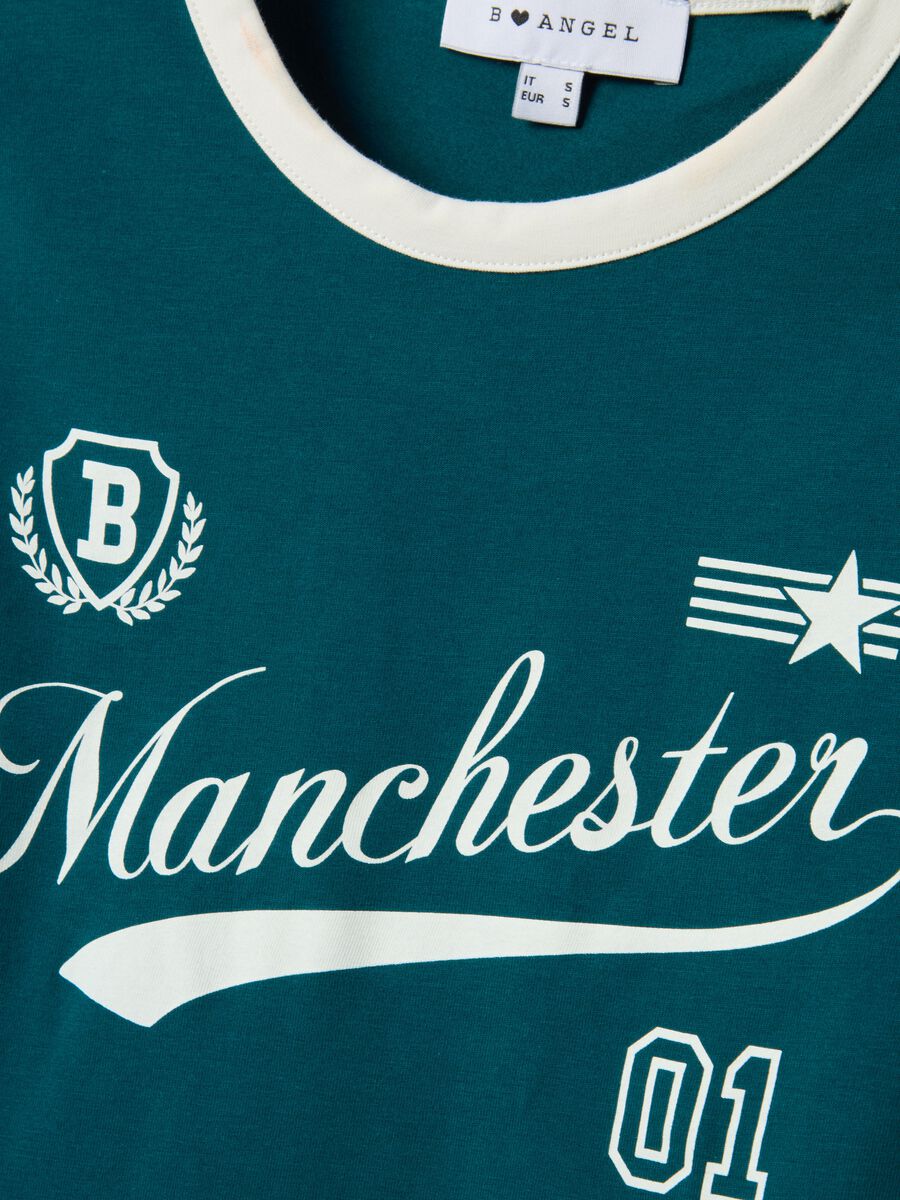 T-shirt in cotone elasticizzato verde slim fit con stampa_5