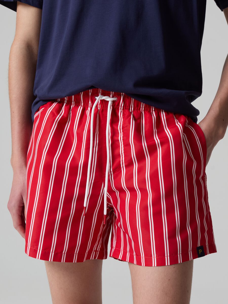Bermuda swim shorts with fine stripes_1