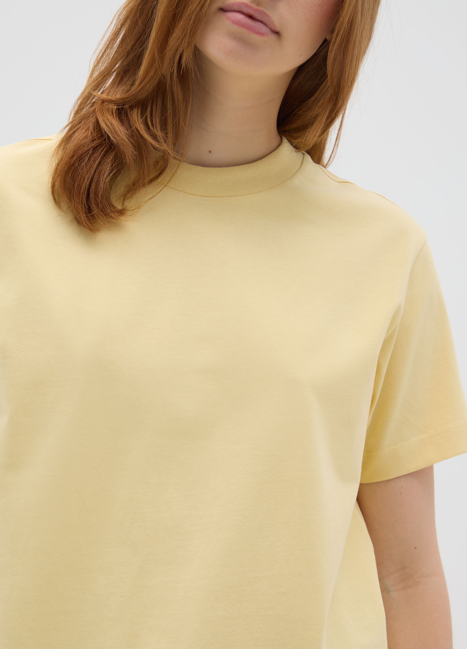 Yellow pure cotton women's T-shirt regular fit