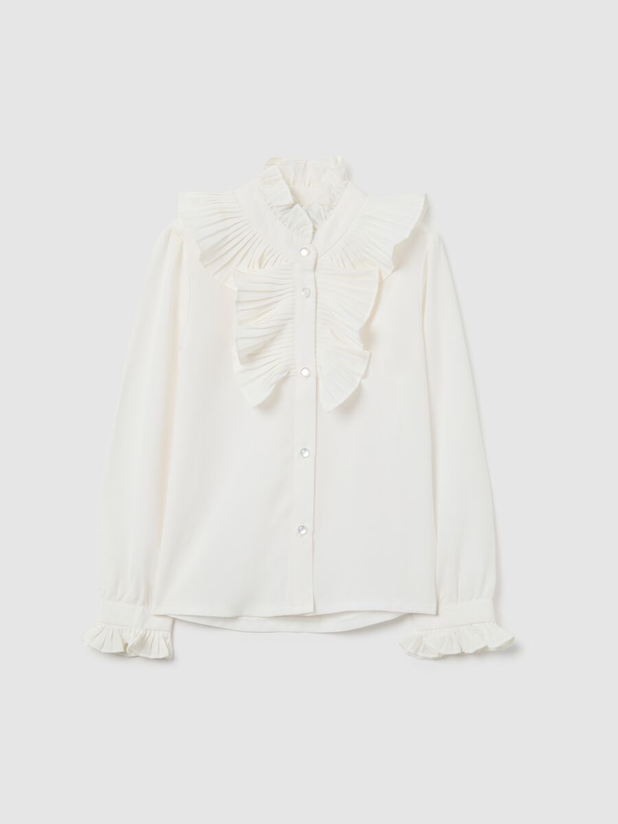 Camicia bianca da ragazza regular fit con rouches_3