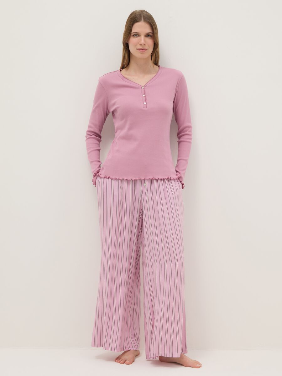 Regular fit pink striped pure viscose pyjama trousers_0