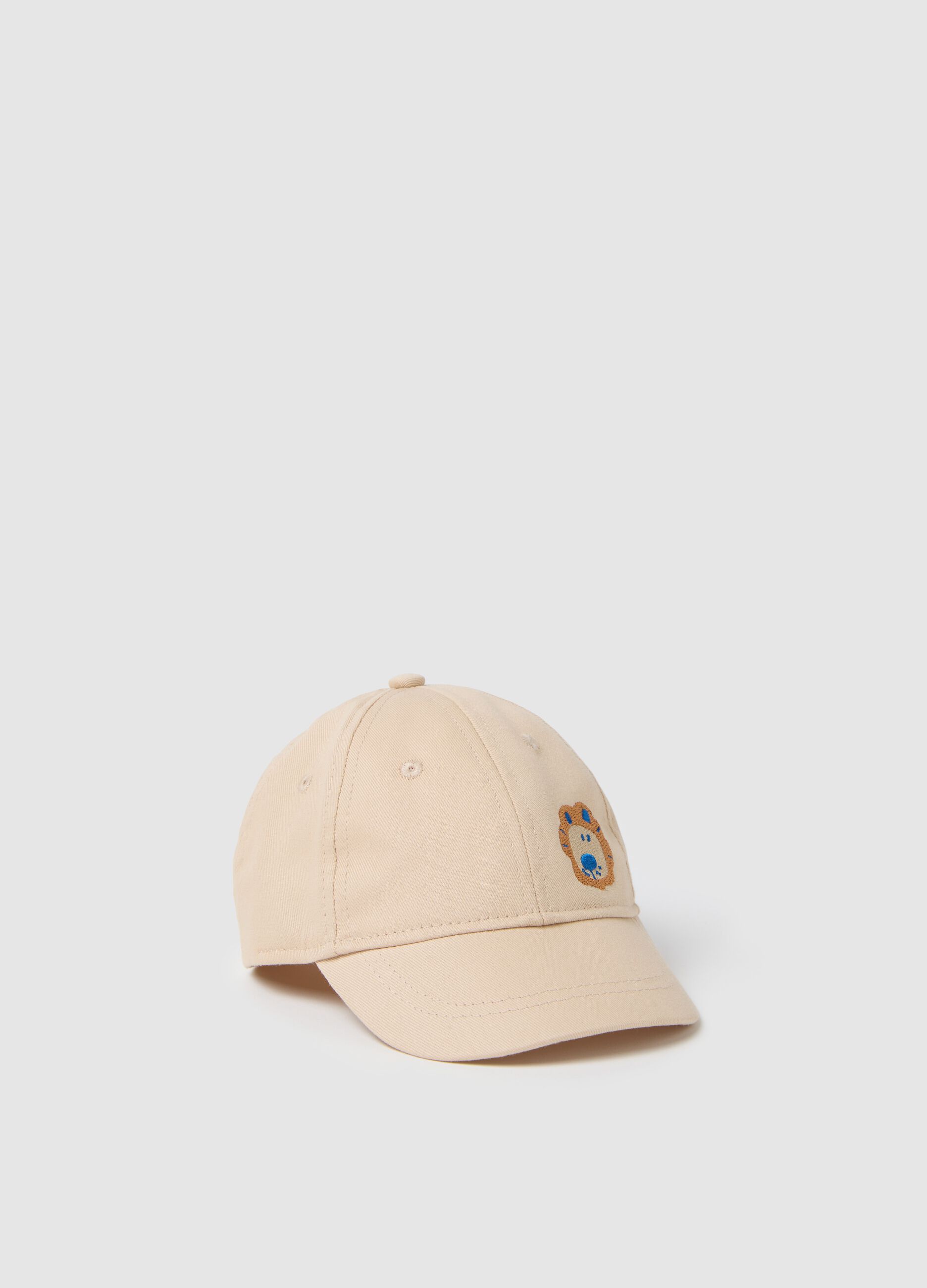 Babies’ beige hat in 100% cotton with embroidered animal