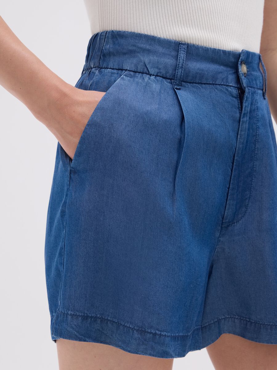 Women's Regular Fit Lyocell Blue Shorts_3