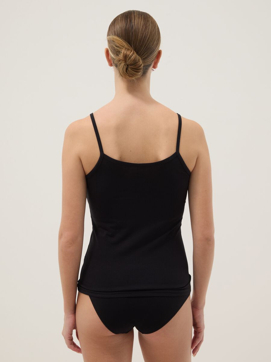 Canottiera in cotone elasticizzato nera regular fit deep V_2