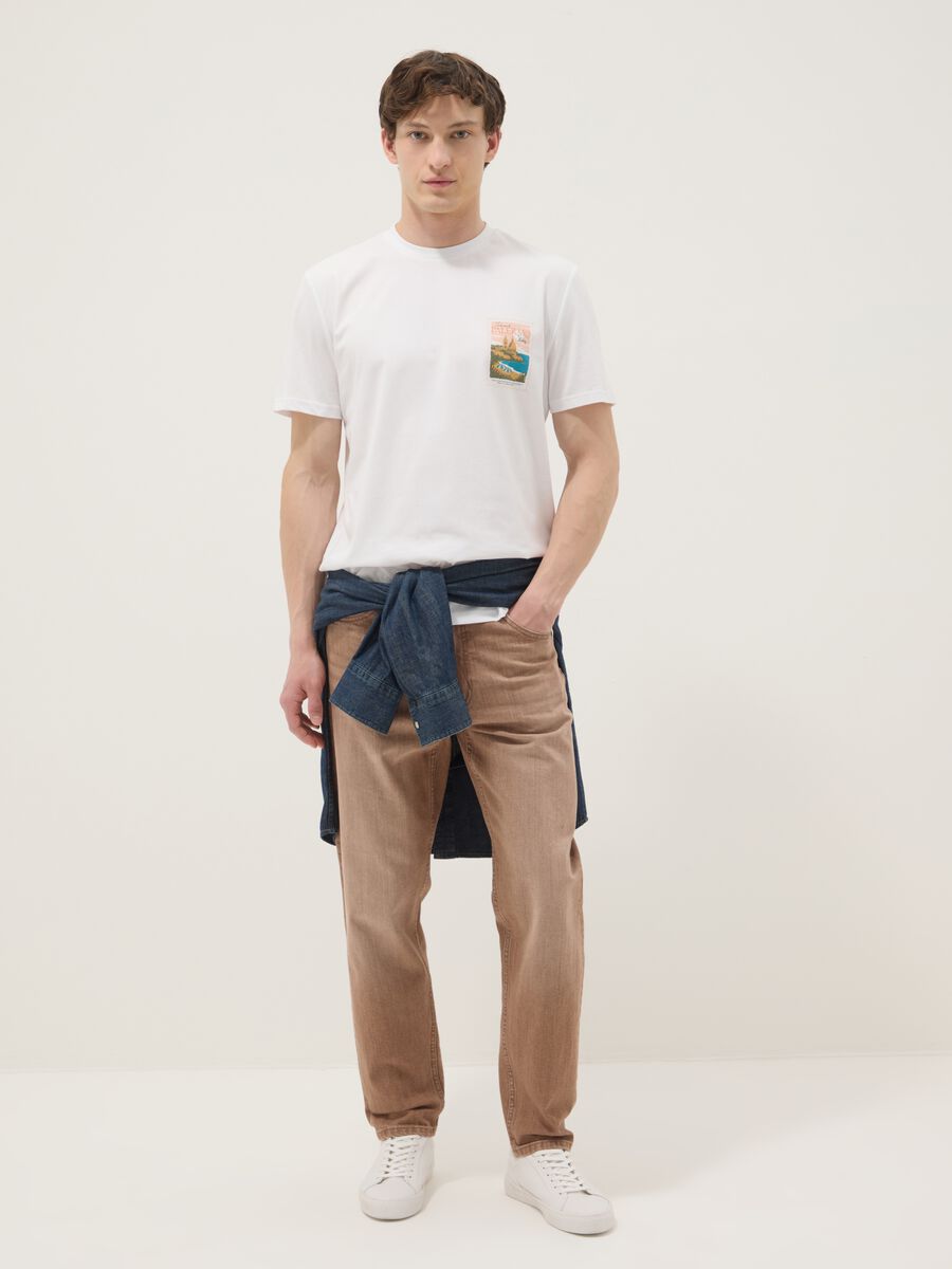 T-shirt bianca in puro cotone con stampa regular fit_1